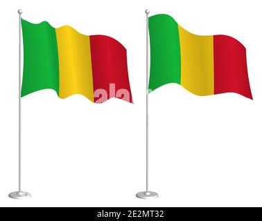 flag of Mali on flagpole waving in wind. Holiday design element. Checkpoint for map symbols. Isolated vector on white background Stock Vector