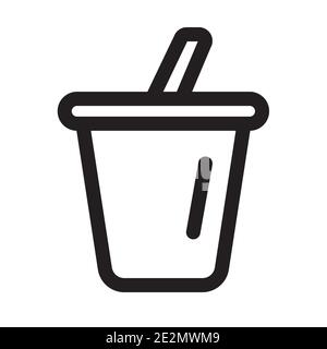 Plastic cup of soda outline icon isolated on white background. Stock Vector