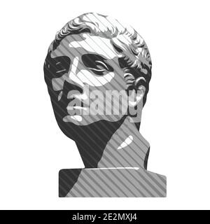 Vector illustration of hand drawn antique statue. Plaster bust of a young man Stock Vector