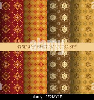 Thai flower pattern seamless wallpaper vector set illustration. Stock Vector