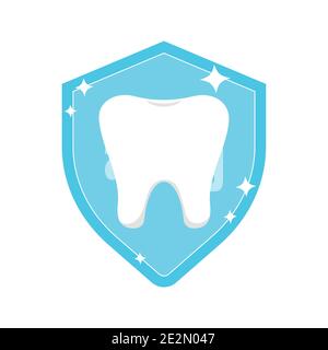 Tooth on shield protection logo icon isolated on white background. Stock Vector