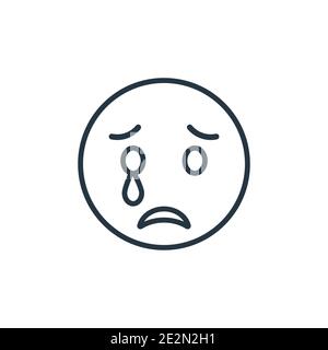 Cry emoji outline vector icon. Thin line black cry emoji icon, flat vector simple element illustration from editable emoji concept isolated on white b Stock Vector