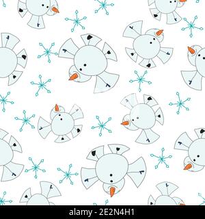 Snowman making snow angels seamless vector repeat surface pattern design Stock Vector