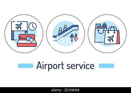Airport service outline concept. Aviation line color icons. Pictograms for web page, mobile app, promo Stock Vector