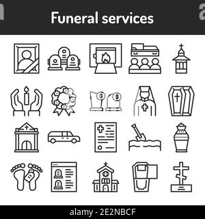 Funeral services color line icons set. Isolated vector element. Stock Vector