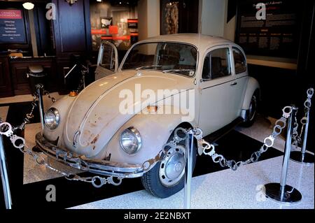 Ted BundyÍs VW Beetle on display at the National Crime and Punishment Museum on February 22, 2010 in Washington, DC. Bundy's beat up 1968 Volkswagen Beetle was integral to his serial murders. He used it both as a ruse to lure unsuspecting victims and a murder site. Photo by Olivier Douliery /ABACAPRESS.COM Stock Photo