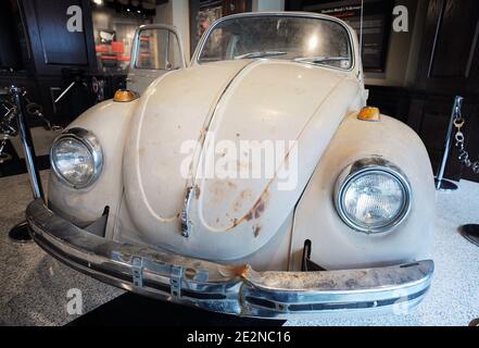 Ted BundyÍs VW Beetle on display at the National Crime and Punishment Museum on February 22, 2010 in Washington, DC. Bundy's beat up 1968 Volkswagen Beetle was integral to his serial murders. He used it both as a ruse to lure unsuspecting victims and a murder site. Photo by Olivier Douliery /ABACAPRESS.COM Stock Photo