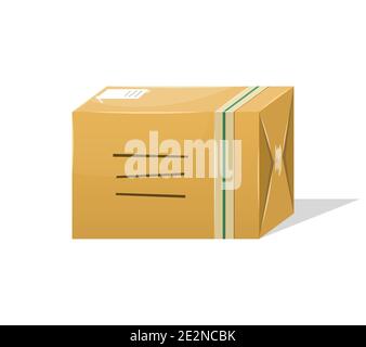 Vector illustration of a postal parcel in a box with a delivery address. Mail delivery. Stock Vector