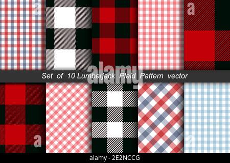Set of 10 Lumberjack plaid pattern vector. Eps10 Stock Vector
