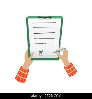 The person signs the document. Signature. Legal documents. Registration of documents. Stock Vector