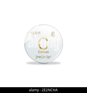carbon symbol - C. Element of the periodic table on white ball with golden signs. White background Stock Photo
