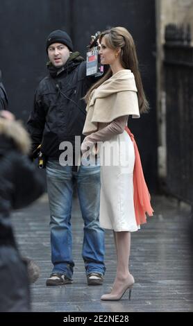 Angelina Jolie on the set of her new movie, The Tourist, in Paris, France on February 25, 2010. Jolie plays an Interpol agent who uses an American tourist (Johnny Depp) in an attempt to flush out a criminal with whom she once had an affair. Photo by ABACAPRESS.COM Stock Photo