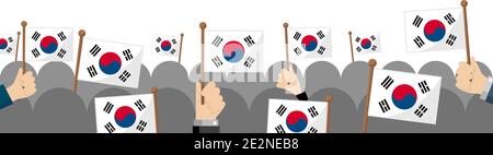 People holding the national flag in hand , vector banner illustration / South korea Stock Vector