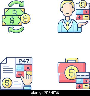 Accounting RGB color icons set Stock Vector