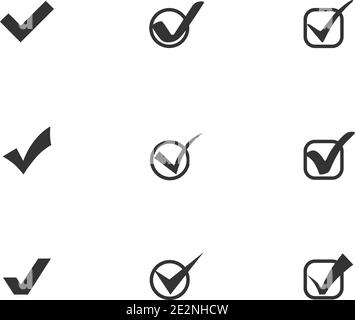 Check mark icons. Ticks. Set of Nine Icons. Vector black confirm icons set Stock Vector