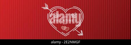 Abstract festive red heart on red striped background - Vector illustration Stock Vector