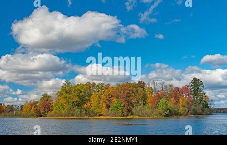 Puffy Clouds on a Sunny Autumn Day in Governor Thompson State Park in Wisconsin Stock Photo