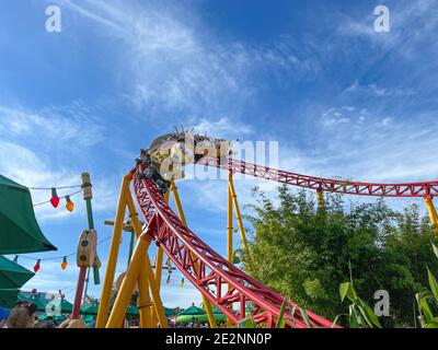Orlando,FL USA - December 13, 2020:  The Slinky Dog Dash roller coaster ride in Toy Story Land at Hollywood Studios Park at Walt Disney World in Orlan Stock Photo