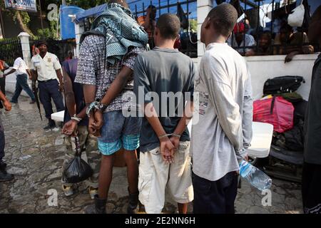 The Port-au-Prince Police opened a new prison near the Champ-de-Mars refugee camp, in front of the Presidential Palace, in Port-au-Prince, Haiti on February 13, 2010, a month after the devastating earthquake hit the country.The police is searching for the prisoners who escaped when the prison was destroyed by the earthquake. Photo by Axelle De Russe/ABACAPRESS.COM Stock Photo