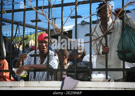 The Port-au-Prince Police opened a new prison near the Champ-de-Mars refugee camp, in front of the Presidential Palace, in Port-au-Prince, Haiti on February 13, 2010, a month after the devastating earthquake hit the country.The police is searching for the prisoners who escaped when the prison was destroyed by the earthquake. Photo by Axelle De Russe/ABACAPRESS.COM Stock Photo