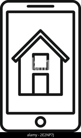 Phone realtor house icon, outline style Stock Vector