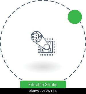 microprocessor vector icon editable stroke outline icons for web and mobile Stock Vector