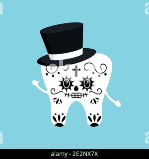 Cute tooth with Mexican day of the dead skull makeup costume Stock Vector
