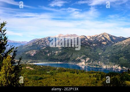 Mountain landscape from the top of a hill. Lake view. Cathedral Hill. Stock Photo