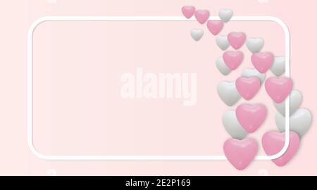 White and pink heart balloons on pink background . Realistic balloons, and frame . vector illustration for ad Stock Vector