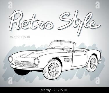 Retro car cabriolet technical draw isolated on white Stock Vector