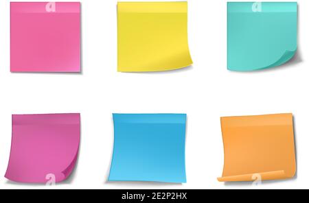 realistic vector colorful paper squares for notes. Stock Vector