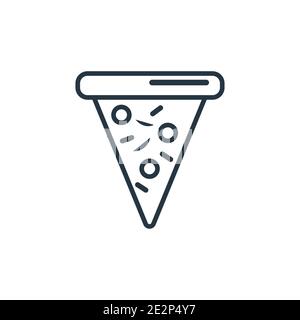 Triangular pizza slice outline vector icon. Thin line black triangular pizza slice icon, flat vector simple element illustration from editable food co Stock Vector