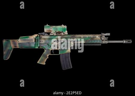 Special Operations Forces Combat Assault Rifle on black background Stock Photo