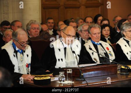 Didier Migaud, newly-appointed president of the Court of Accounts ( Cour des Comptes) is pictured and near Pierre Joxe during a ceremony of his inauguration in Paris, France on March 11, 2010. Photo by Jacques Witt/Pool/ABACAPRESS.COM Stock Photo