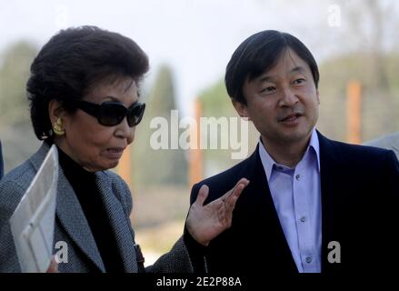 Japan's Crown Prince Naruhito accompanied by japanese author Nanami Shiono (L) visits the famous Via Appia (Ancient Appian Way) on the outskirts of Rome, Italy on March 14, 2010 during a one-day private visit. The Via Appia is also known as 'Regina viarum', the Queen of roads, both because of its great length and its remarkable beauty: on each side of the roadway houses, temples, mausoleums and an aqueduct were built, adding a touch of splendor to the enchanting simplicity of the Roman countryside. Prince Nahurito has a grand passion for ancient Rome. Photo by Eric Vandeville/ABACAPRESS.COM Stock Photo