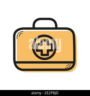Vector linear color icon in the form medical suitcase with cross. Stock Vector
