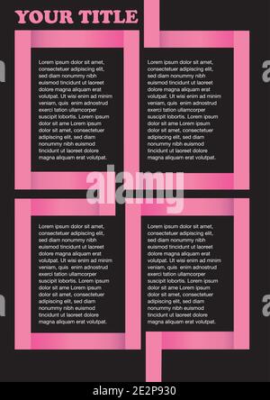 Vector abstract background. Creative page layout design template with pink angular border as divider for copy space and title isolated on black backgr Stock Vector