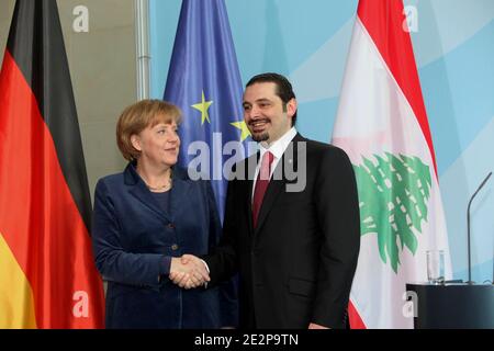 German Chancellor Angela Merkel (L) receives Lebanese Prime Minister Saad Hariri, at the Federal Chancellery in Berlin, Germany, on March 15, 2010. Photo by Balkis Press/ABACAPRESS.COM Stock Photo