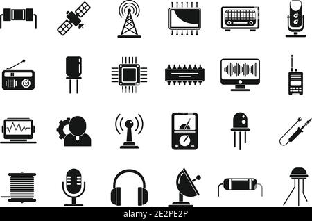 Radio engineer icons set, simple style Stock Vector