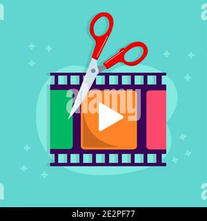 film strip with scissor for movie edit concept symbol vector illustration Stock Vector