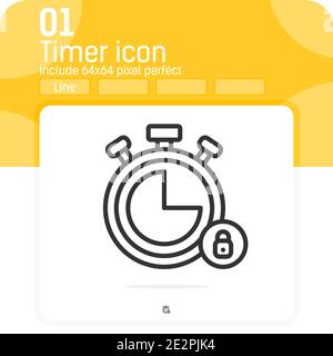 Alarm clock hour lock minute time timer icon with outline style isolated on white background. Vector illustration timer sign symbol icon concept Stock Vector