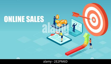 Target audience and online business strategy and financial achievements concept. Stock Vector