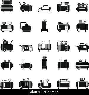 Air compressor pneumatic icons set, simple style Stock Vector