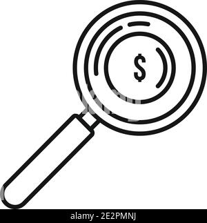 Magnifier money estimator icon, outline style Stock Vector