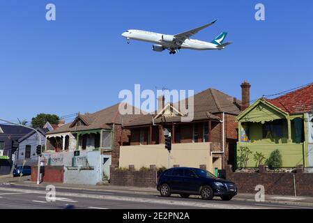 In the flight path at Sydenham with aircraft arriving to land at Sydney New South Wales Australia Stock Photo