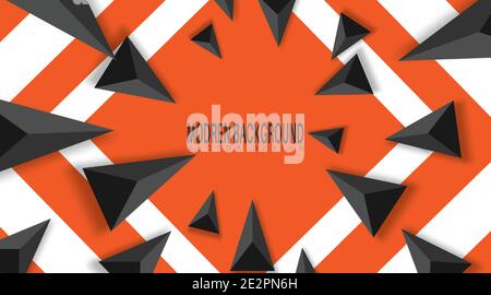 Abstract Background with Black Triangles . Realistic and 3D. Vector illustration on orange background. Stock Vector