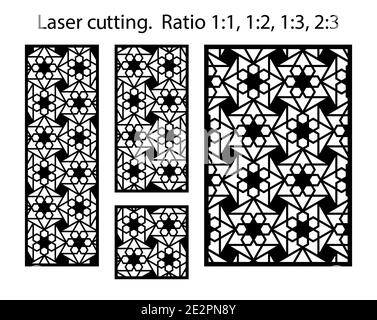 Jali decorative vector panels design. Cnc template set. Laser pattern. Set of geometric screens for laser cutting Stock Vector