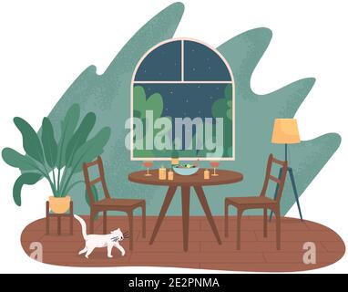Date night at home 2D vector web banner, poster Stock Vector