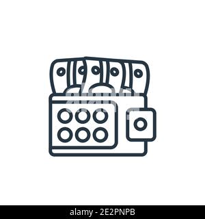 Wallet filled money tool outline vector icon. Thin line black wallet filled money tool icon, flat vector simple element illustration from editable com Stock Vector