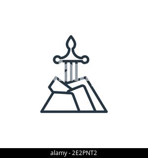 Excalibur outline vector icon. Thin line black excalibur icon, flat vector simple element illustration from editable fairy tale concept isolated on wh Stock Vector
